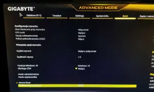 Zaawansowany tryb BIOS GIGABYTE z opcjami rozruchu i Secure Boot.