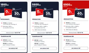 Oferty internetu na kartę bez umowy: 1860GB za 30zł/mies., 5600GB za 35zł/mies., 6900GB za 40zł/mies. z dodatkowymi GB.