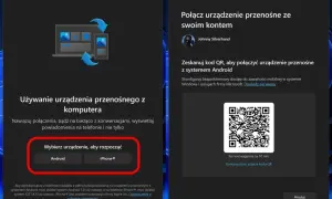 Łącze z telefonem: wybierz Android lub iPhone, by połączyć urządzenie z komputerem i synchronizować dane.