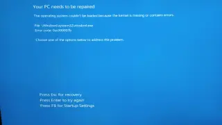 Ekran Recovery: Aplikacja nie została właściwie uruchomiona 0xc000007b. Błąd jądra systemu Windows.