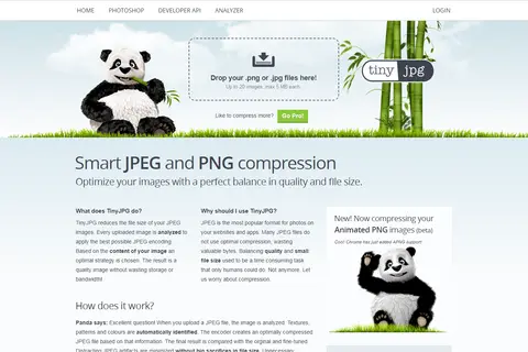 Panda pomaga jak zmniejszyć rozmiar zdjęcia. Przeciągnij pliki .png lub .jpg, aby je skompresować.