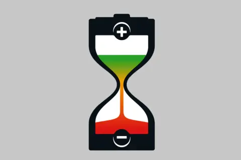Bateria w kształcie klepsydry pokazuje, jak długo ładować akumulator. Kolory od zielonego do czerwonego symbolizują poziom naładowania.