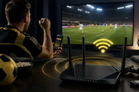 Streaming sportowy i domowa sieć podczas meczu: co najbardziej obciąża router