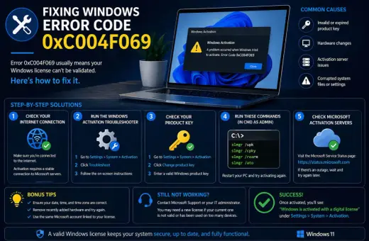Jak aktywować system Windows, gdy wystąpił błąd 0xC004F069. Poradnik krok po kroku, jak rozwiązać problem z licencją.