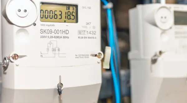 Cyfrowy licznik energii elektrycznej pokazuje zużycie 0006318.5 kWh. To prosty sposób, jak odczytać licznik prądu PGE.