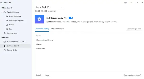 Sejf Odzyskiwania w Disk Drill chroni dane, w tym ostatnio usunięte pliki, foldery i bazy danych.