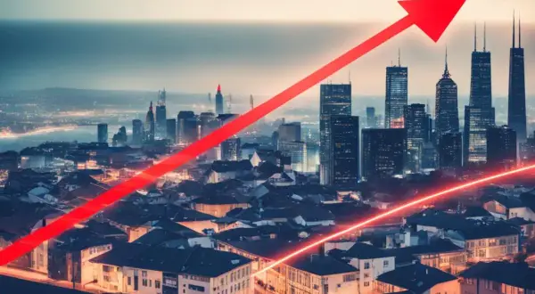 Rosnąca moc przyłączeniowa PGE widoczna na wykresie nad panoramą miasta.