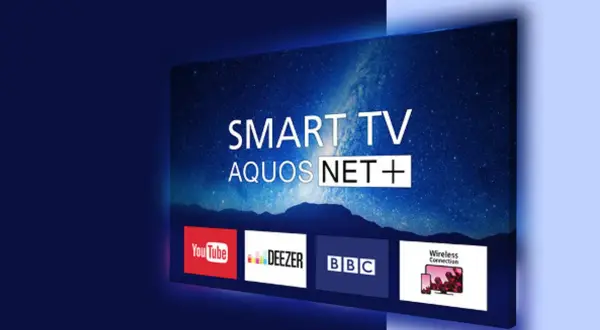 Telewizor marki japońskich telewizorów z ekranem Smart TV, wyświetlający gwiazdy i aplikacje: YouTube, Deezer, BBC, Wireless Connection.