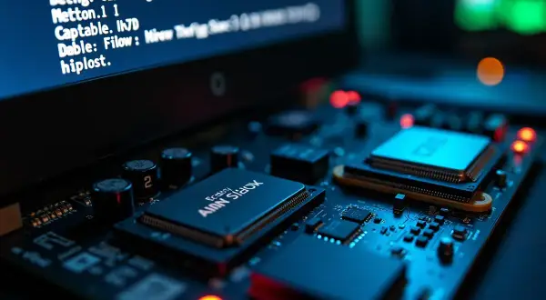 Zbliżenie na płytę główną komputera z widocznym tekstem na ekranie, który może pomóc w zrozumieniu, jak wejść do BIOS-u Windows 11.