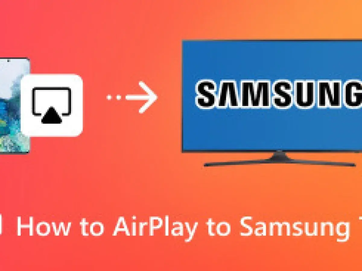 Jak włączyć AirPlay na telewizorze Samsung? Ikona AirPlay, strzałka i ekran Samsung.