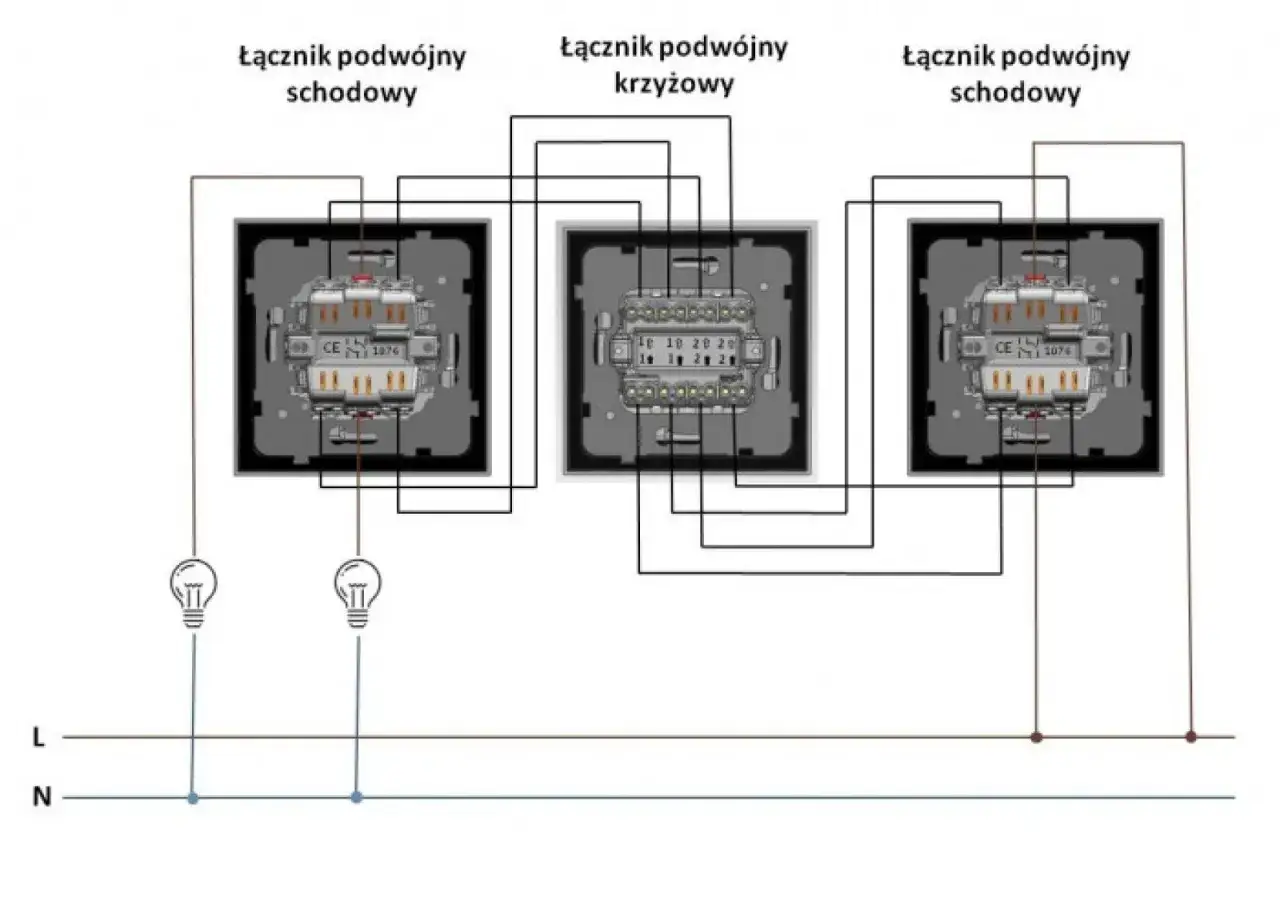 Schemat instalacji elektrycznej: łącznik podwójny schodowy i krzyżowy. Jak podłączyć oświetlenie schodowe.