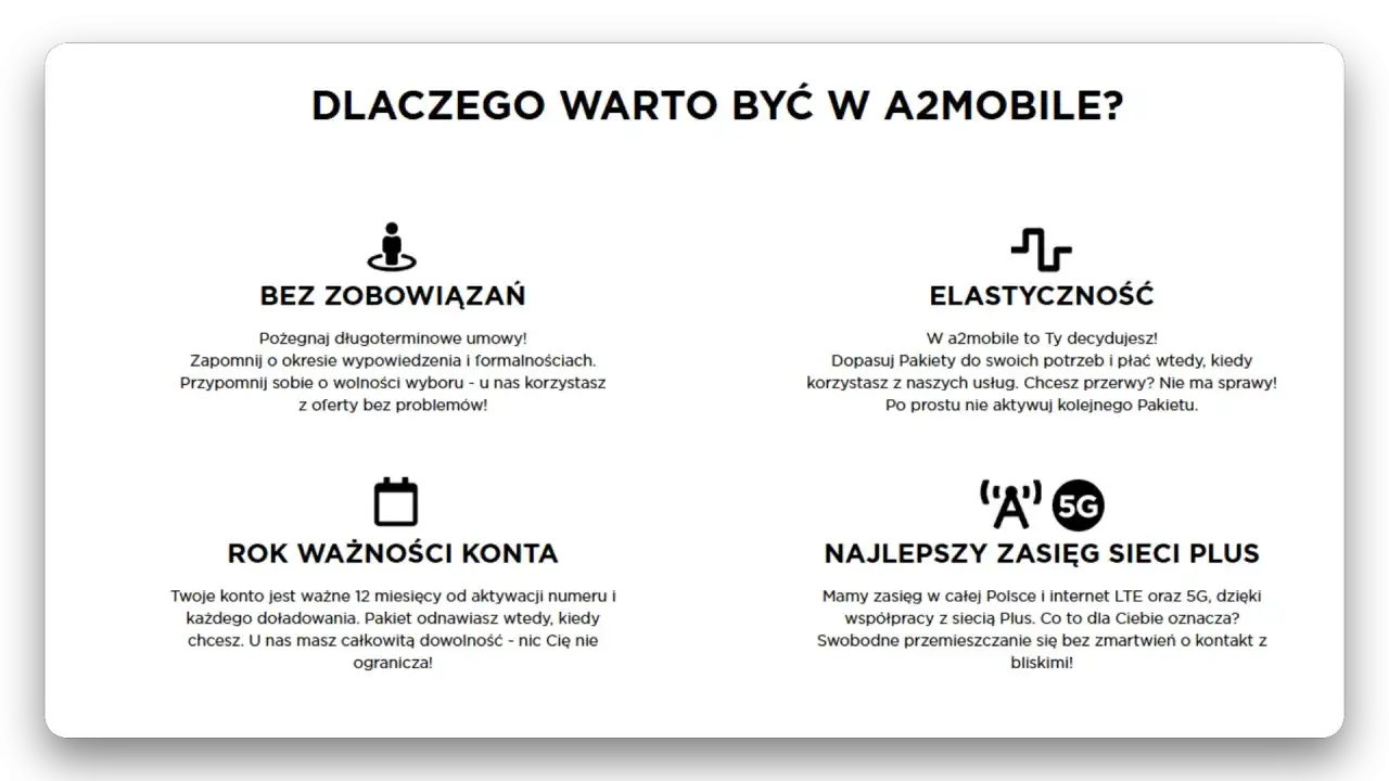 Konto ważne rok plus odnowisz, kiedy chcesz. Bez zobowiązań, z elastycznością i najlepszym zasięgiem sieci Plus.