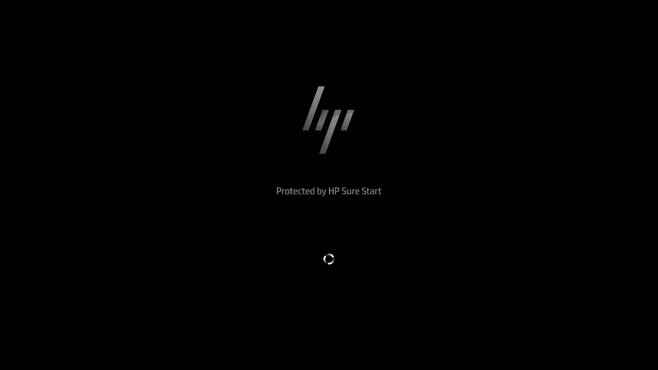 Ekran startowy HP z logo i tekstem 