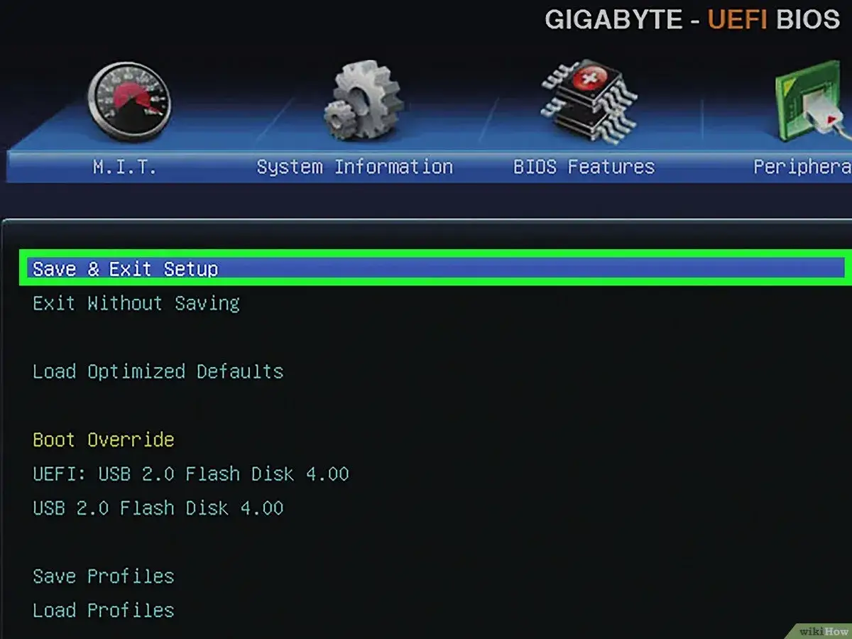Ekran BIOS-u Gigabyte UEFI. Wybierz 