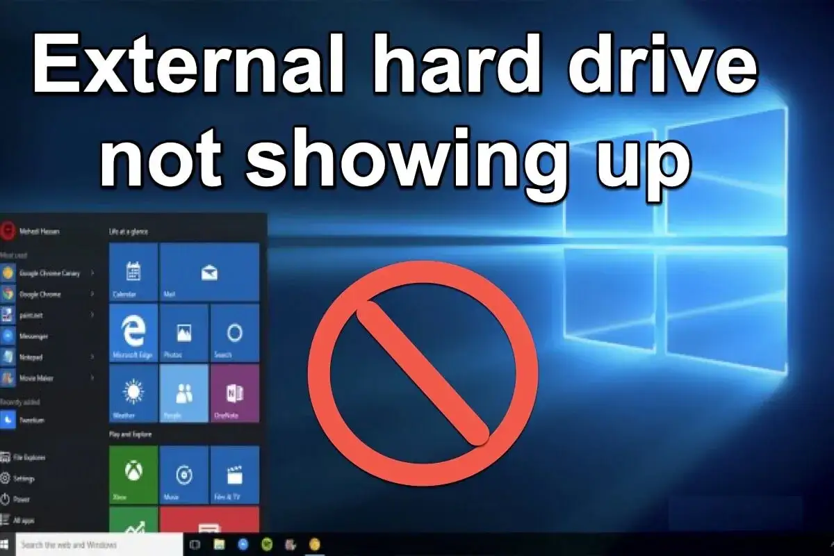 Komputer nie widzi dysku zewnętrznego. Na ekranie Windows 10 widoczny jest znak zakazu nad ikoną dysku.