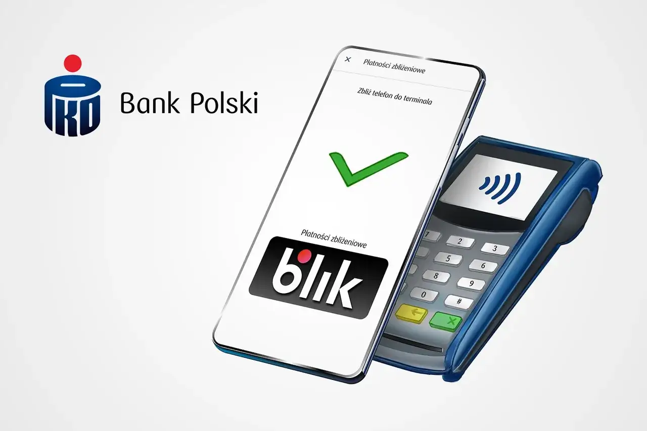 Płatność zbliżeniowa telefonem z aplikacją blik w terminalu. Bank Polski oferuje wygodne płatności NFC.