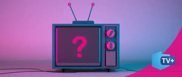 Jak odbierać telewizję naziemną bez dekodera? Stary telewizor z pytajnikiem na ekranie i logo TV+.